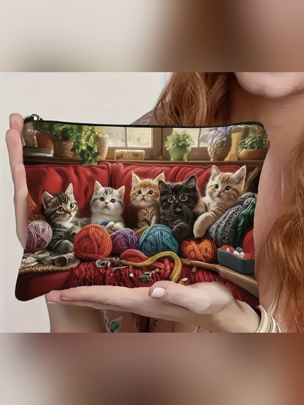 Cat Print Makeup Bag Cute Kittens Cosmetic Pouch Lightweight Organizer, T18MIS
